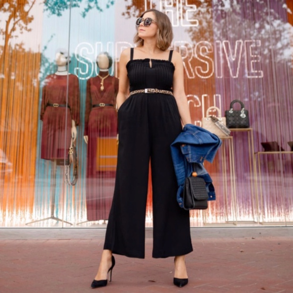 Madewell Pintuck Ruffle Jumpsuit Black Size 6